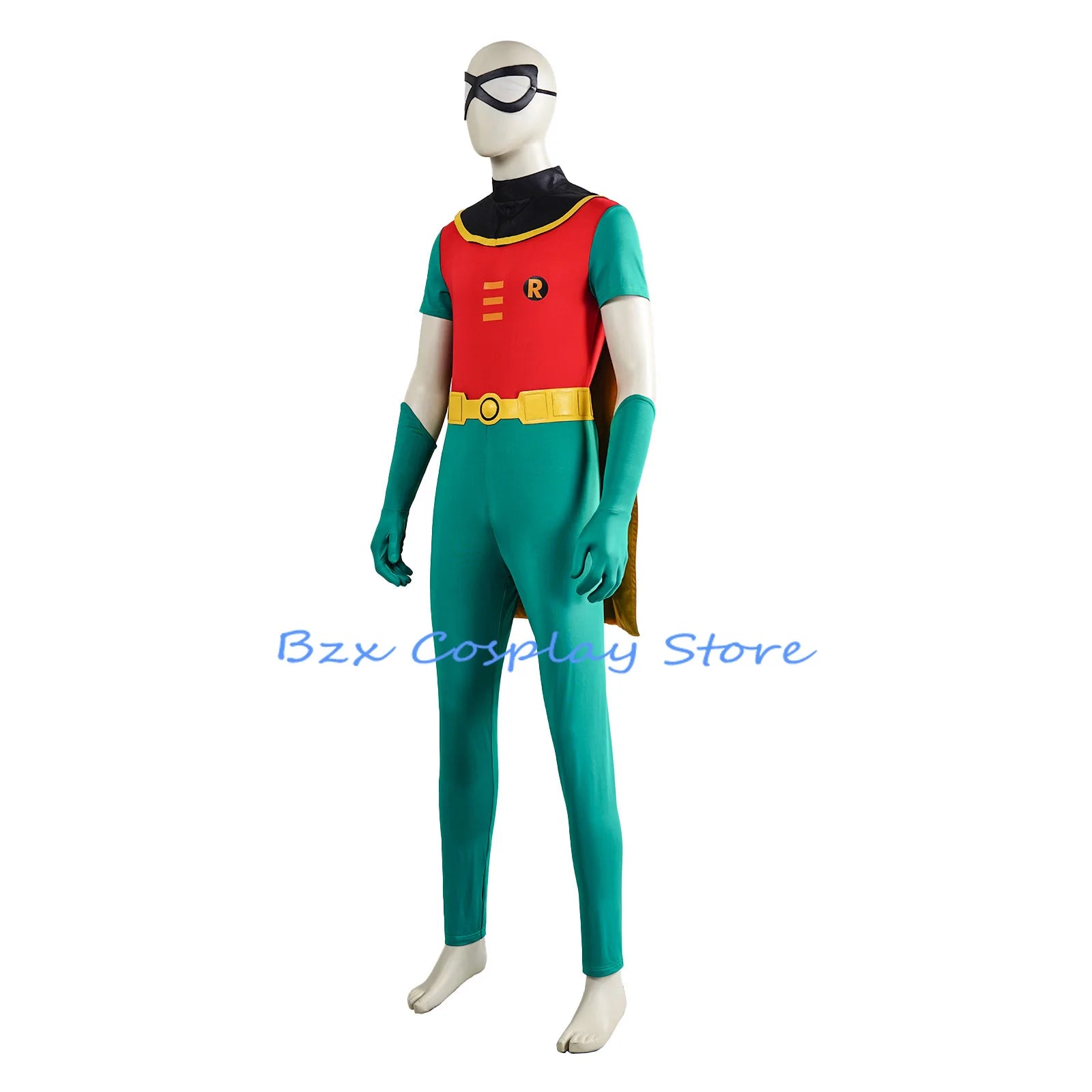 Film Fantasy Robin Cosplay Costume Adult Men Green Jumpsuit Cloak Belt Gloves Eyemask Suit Halloween Party Hero Robin Outfits