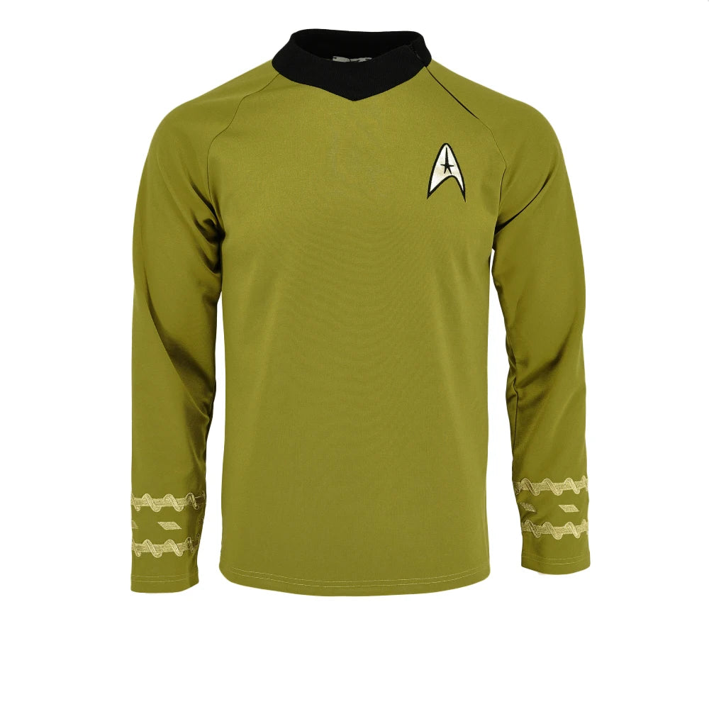 Cosplay TOS Captain Kirk Gold Shirts Spock Blue Uniforms Red Starfleet Tops for Men's Coat Halloween Party Prop