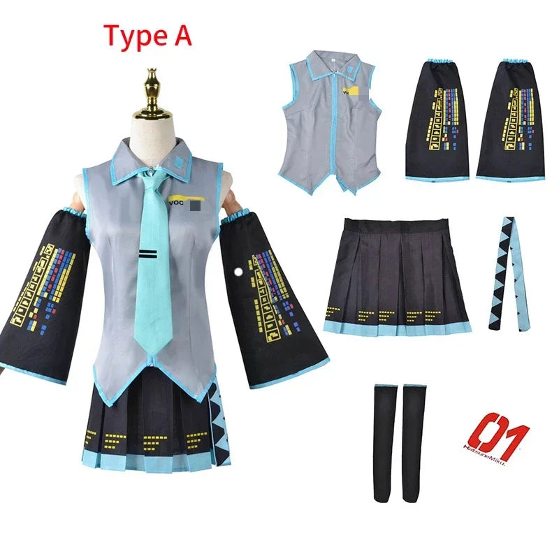 V Miku Cosplay Costume Green Ponytail Wig Virtual Singer Cosplay Shoes Boots Official Uniform for Girl Party Comic Con Outfits