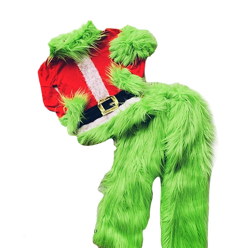 Little Kids Boys Girls Christmas Cosplay Costume Green Furry Monster Hooded Santa Claus Tops Green Fuzzy Pants Set