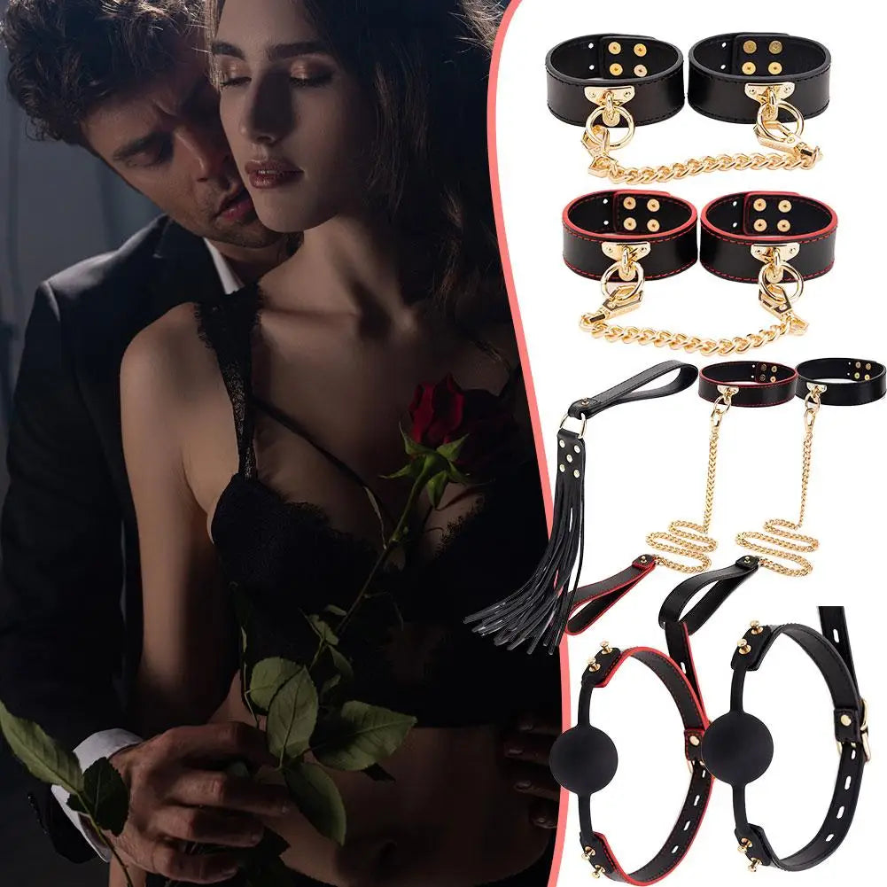 Role-playing Props PU Leather Collar Whip Flirting Mouth plug Handcuffs Sex toys for Women Men Couple Adult Games Sex Toy