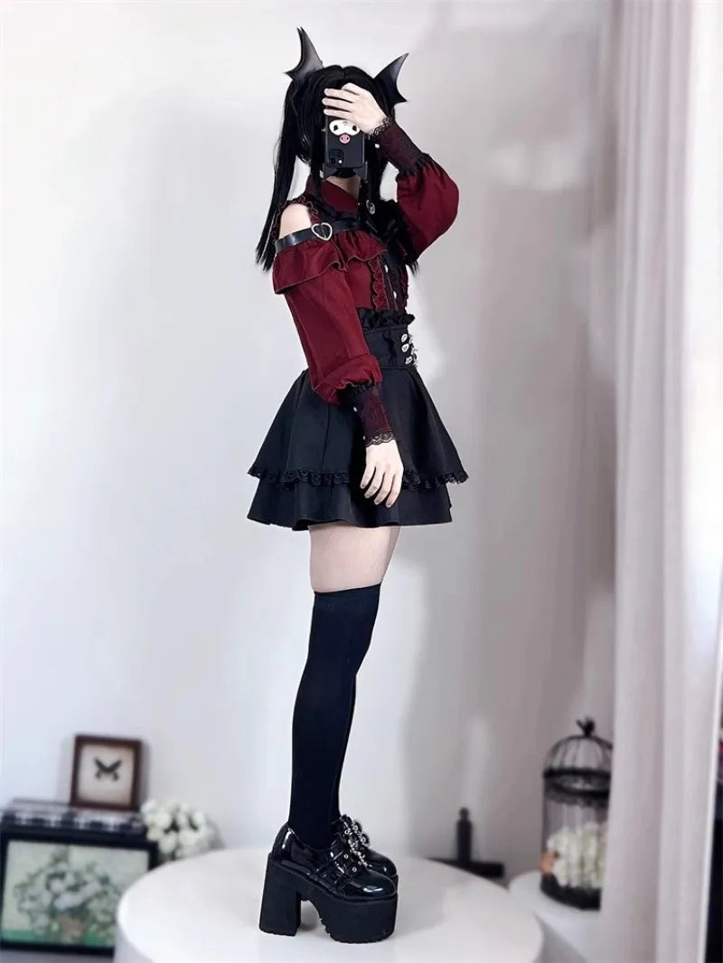 Jirai Kei Outfit Lolita Girl Cosplay Jk Uniform Cute Dress Black Skirt Women Costume Stage Performence Clothes Anime Dresses