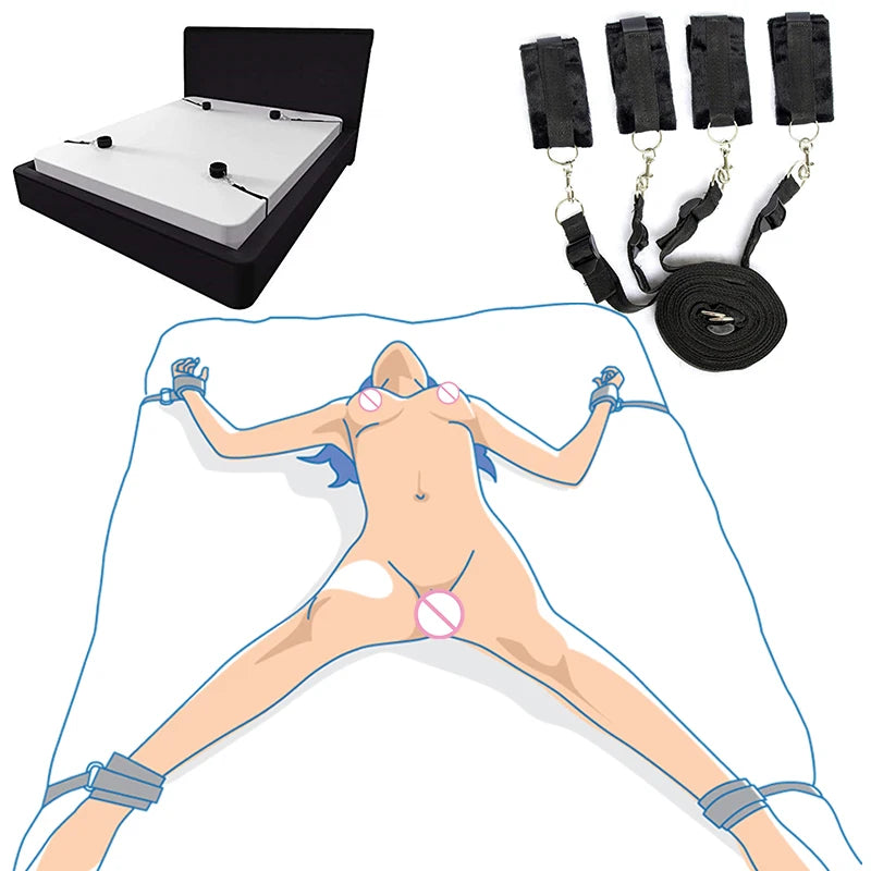 Bed Restraint Set Couple Sex Toys Bondage Handcuff Kit Adult Game Tool 18+ Erotic Tie Downs Arm Ankle Eyeblinder Flirting Sextoy