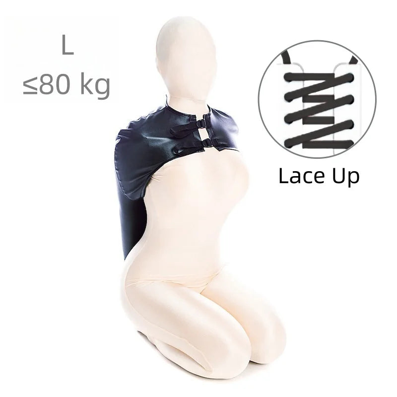 Erotic Restraint Lingerie Set with Unisex Upper Body Bondage Harness Single Glove Hood Mask for Couple BDSM Play Costume