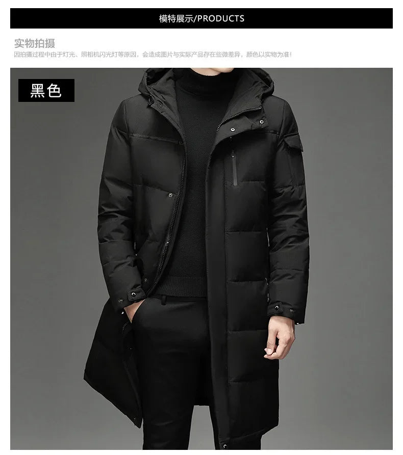 New Fashion Men 90% White Duck Down Hooded Jackets Men's Winter Thick Warm Waterproof Parka Overcoat Down Jackets Long Parka 5XL