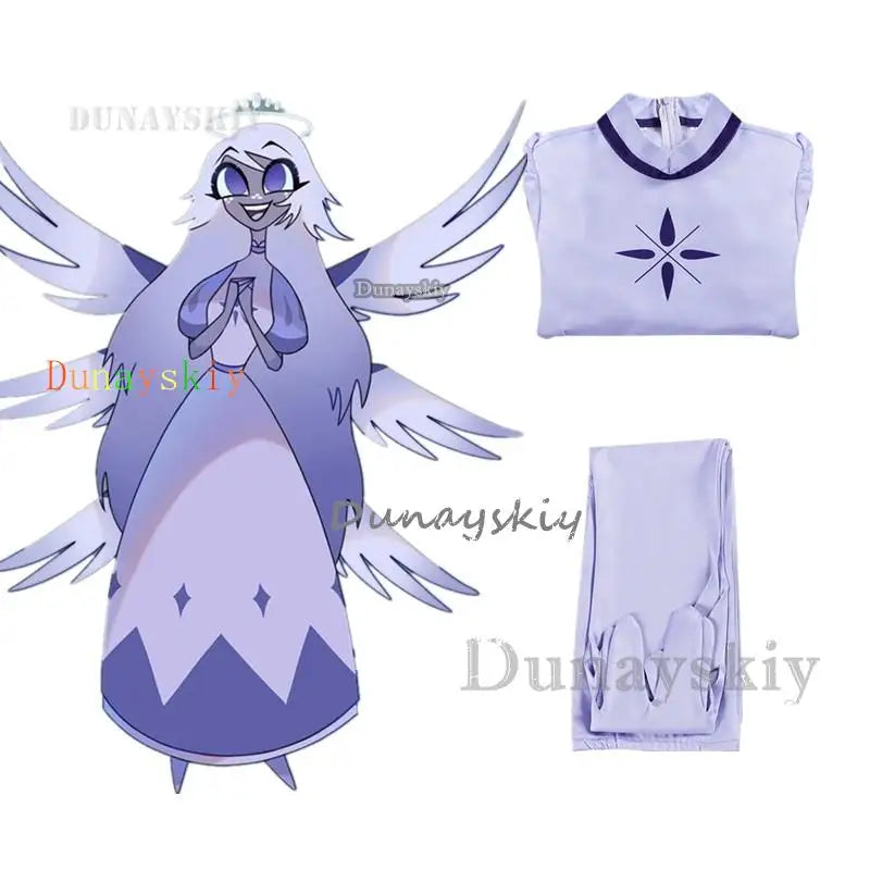Angel Emily Cosplay Costume Halo Cosplay Women Fancy Dress Hazzbin Outfit Halloween Uniform Hasbin Seraphim Wings Suit