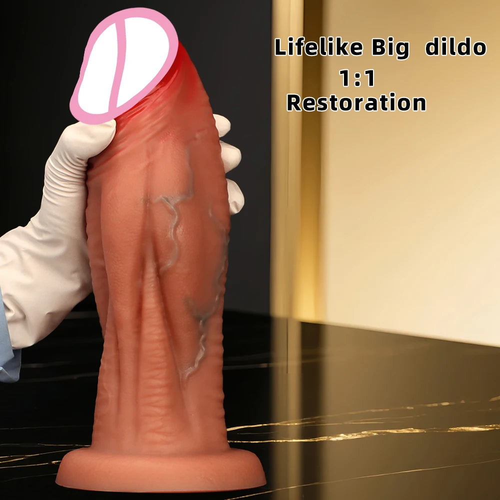 3 Size 18+ Muscular Man Big Dildo Soft Liquid Silicone Realistic Dildo No Balls Suction Cup Hands-Free Sex Toys for Women Men