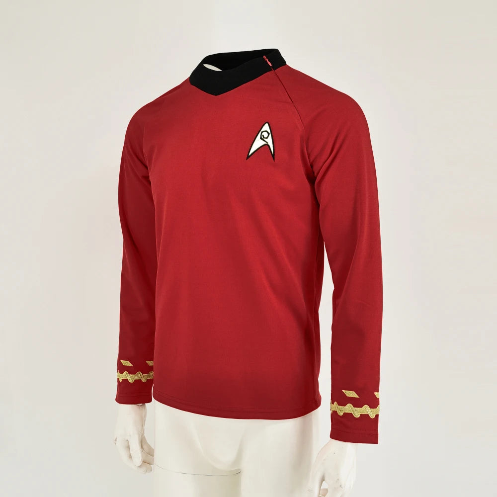 Cosplay TOS Captain Kirk Gold Shirts Spock Blue Uniforms Red Starfleet Tops for Men's Coat Halloween Party Prop