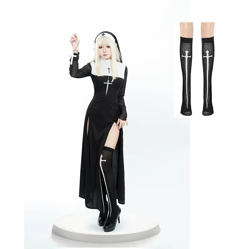 Cute Women Anime Nun Costume Cosplay Shows Outfit Sexy Ladies Halloween Performance Fancy Dress Up Sister Cos Uniform