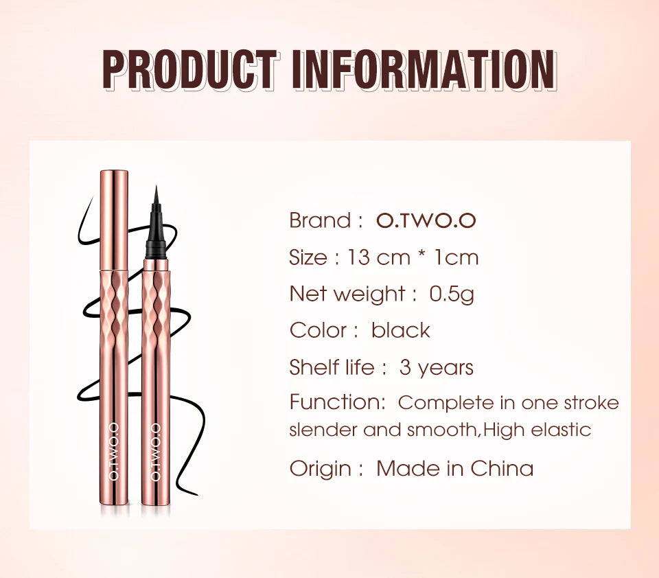 O.TWO.O Eyeliner Pencil Liquid Eye Liner Waterproof Smudge Proof Quick Drying 12 Hour Wear Ultra Fine Black Eyeliner for Arrows