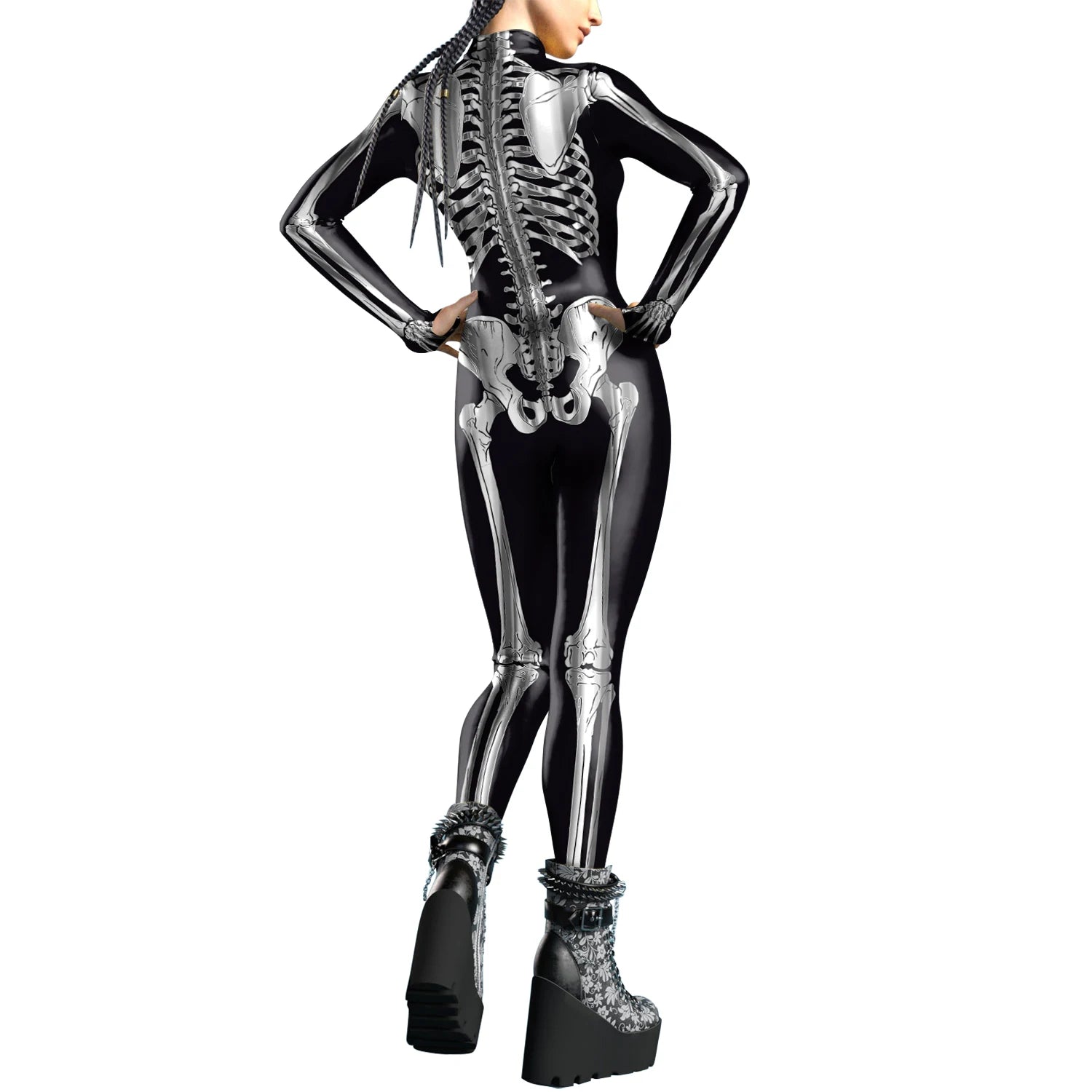 [You're My Secret]Halloween Cosplay Costumes For Women Skeleton Printed Long Sleeve Bodysuits Slim Elastic Fancy Outfits Catsuit