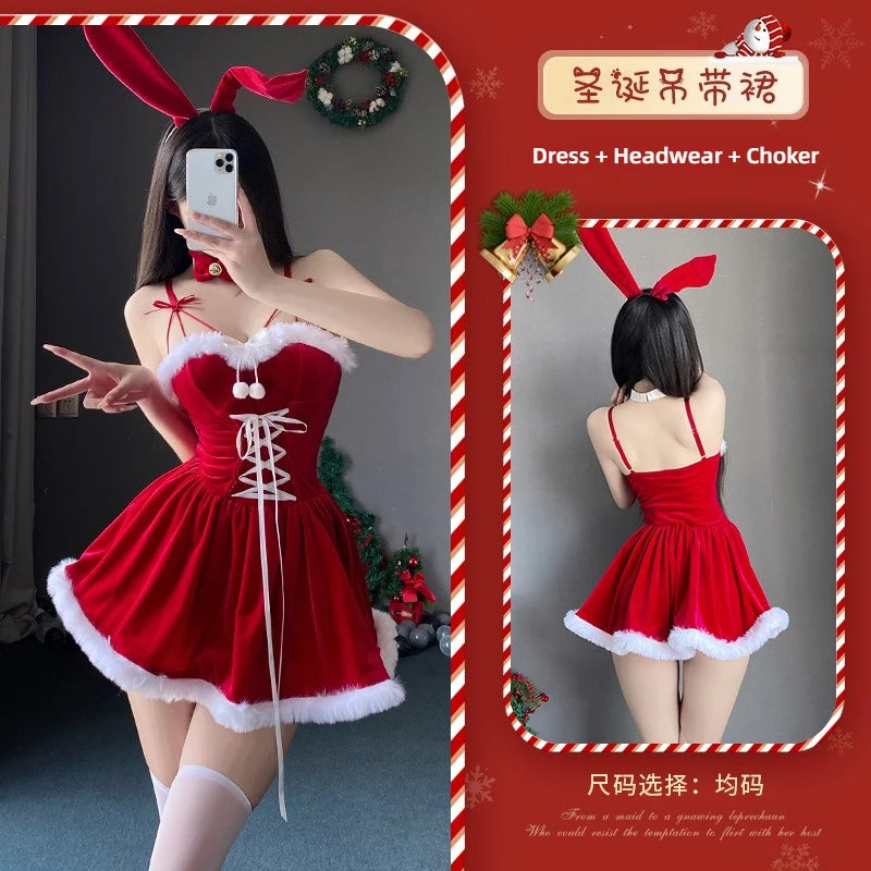Sexy Christmas Bunny Girl Costume Dress for Women Cute Xmas Party Clubwear Stage Performance Festive Photo Shoot Outfits