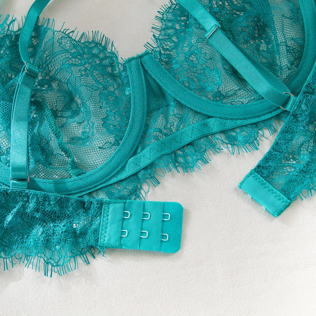 Erotic Lingerie Bra and Panties Set Basic Sexy Sheer Lace Eyelash Unline One Layer Lace Lingerie Women Underwear Intimate
