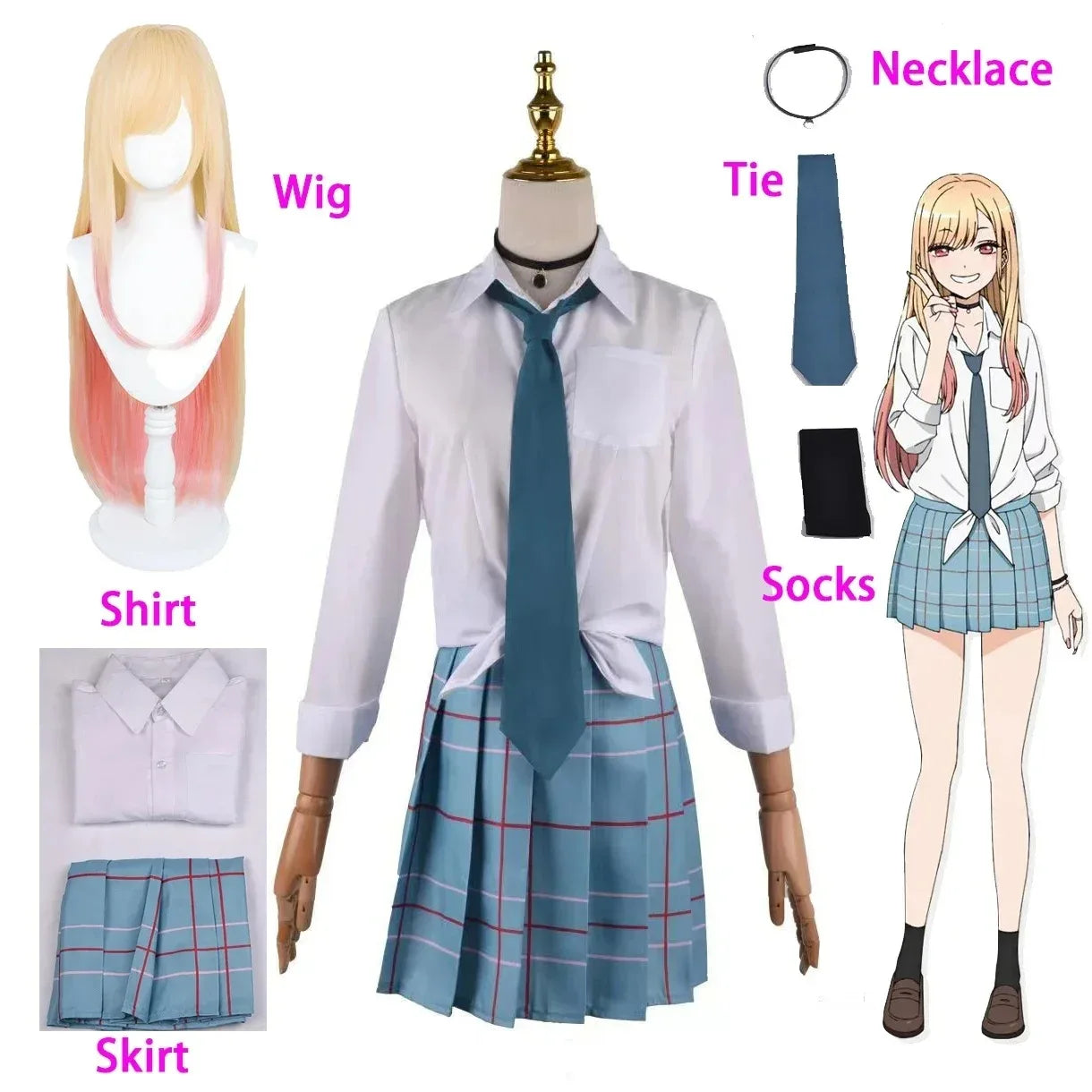 Marin Kitagawa Cosplay My Dress Up Darling JK School Uniform Dress Girls Maid Outfit Anime Cosplay Halloween Costume Wig Women