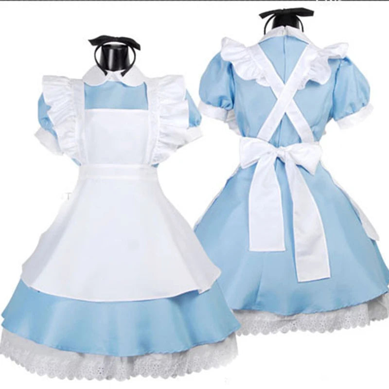 Women Lolita Dress Maid Apron Fantasia Carnival Skirt Cosplay Costumes Halloween Clothing Masquerade Party Alice In Wonderland
