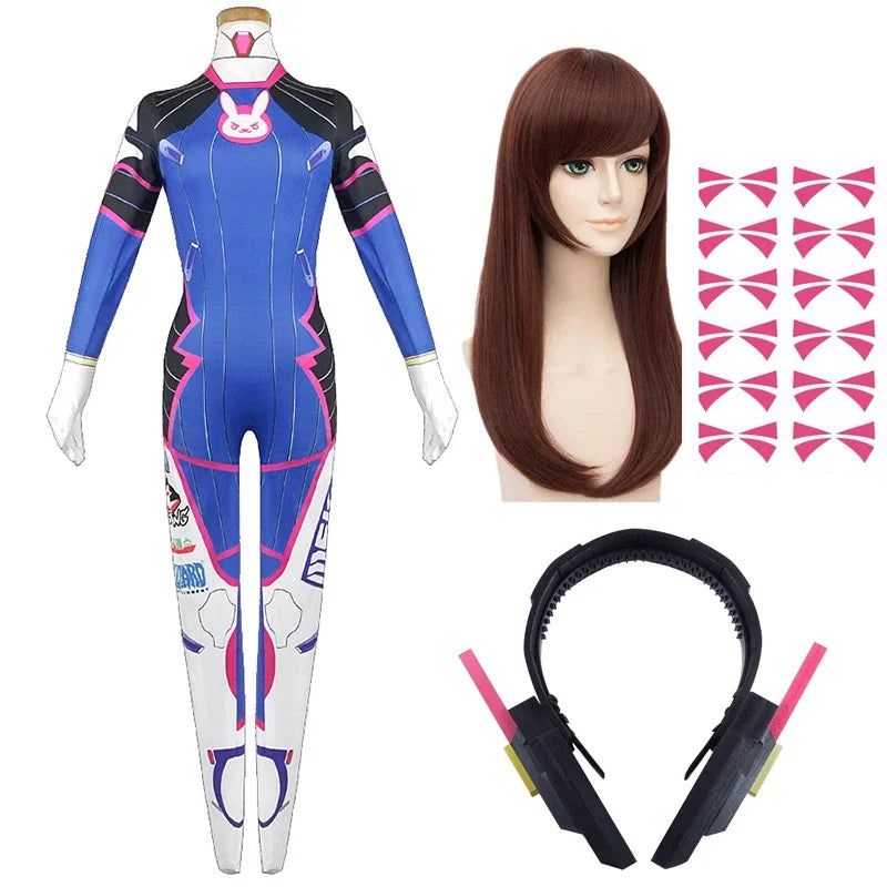 Anime Woman Jumpsuit Tights Dva Cosplay Costume Game Zentai Wig Cosplay Props Headphone Suit D.Va Cos Party Halloween Costumes