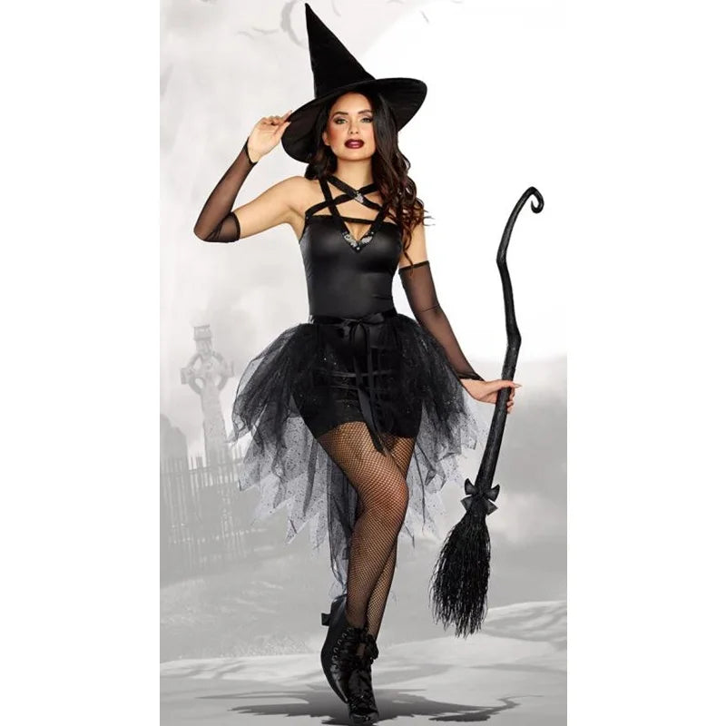 Halloween Witch Costumes for Women Adult Fantasy Black Witch Dress UP Party Dress Carnival Performance Dress