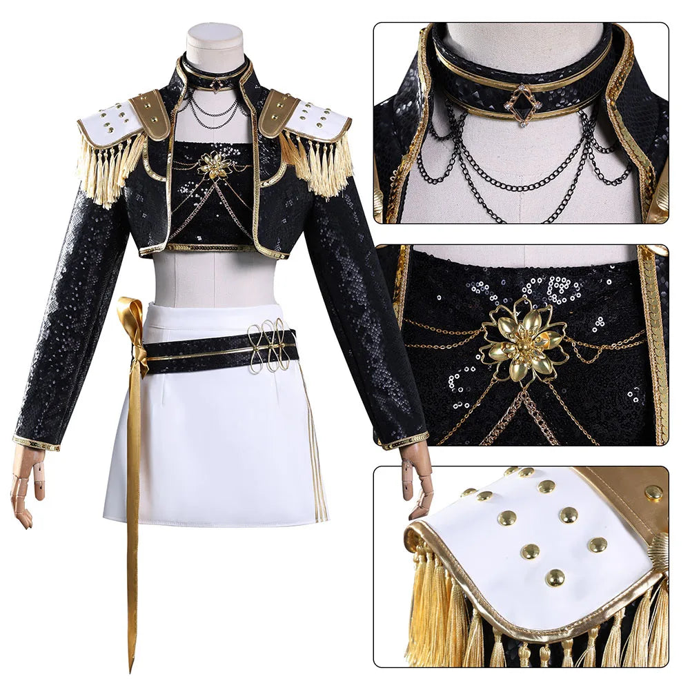 Rumi Zoey Mira Cosplay Clothes Hunters Cosplay Costume Black Golden Suit Halloween Huntrix Role Playing Outfit