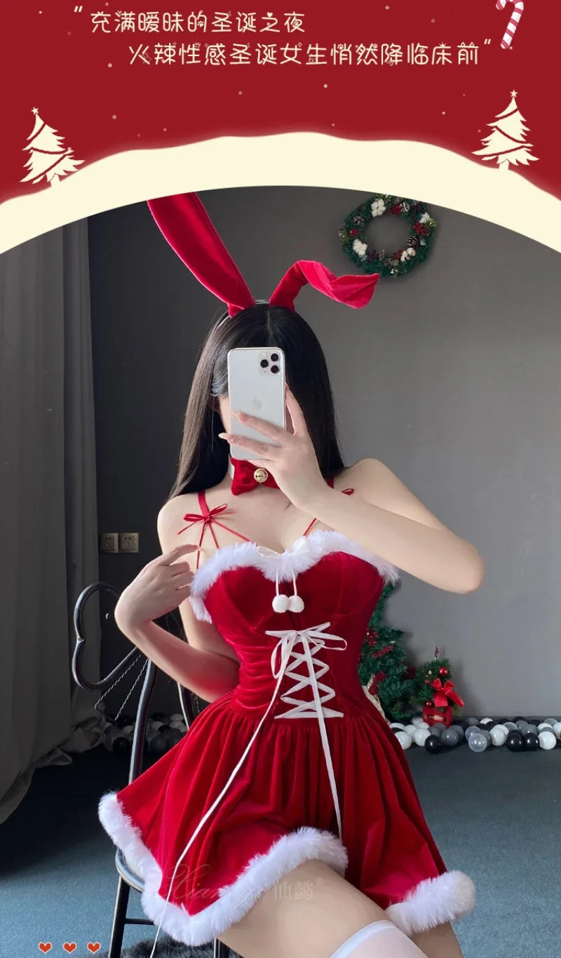 Sexy Christmas Bunny Girl Costume Dress for Women Cute Xmas Party Clubwear Stage Performance Festive Photo Shoot Outfits