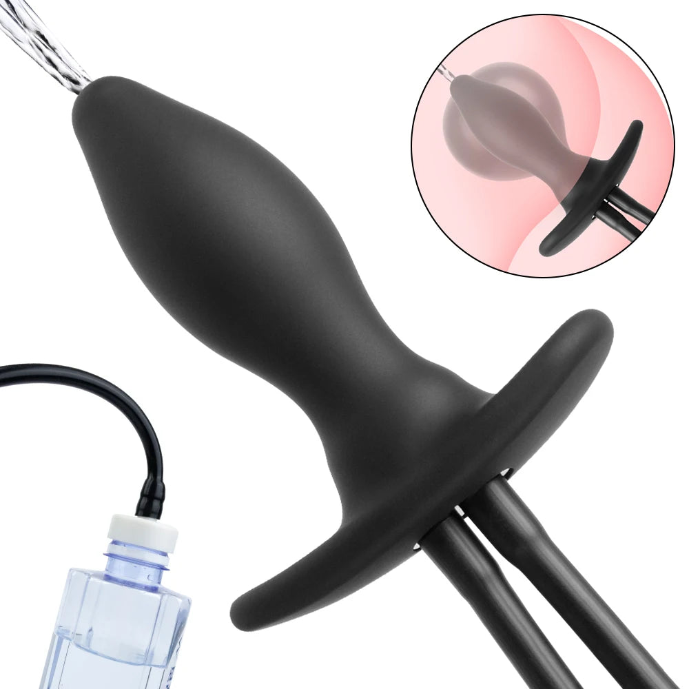 Water Spray Inflatable Anal Plug Anal Enema Cleaner Anus Dilator Dildo Silicone Buttplug Expander Washer Sex Toys for Women Men