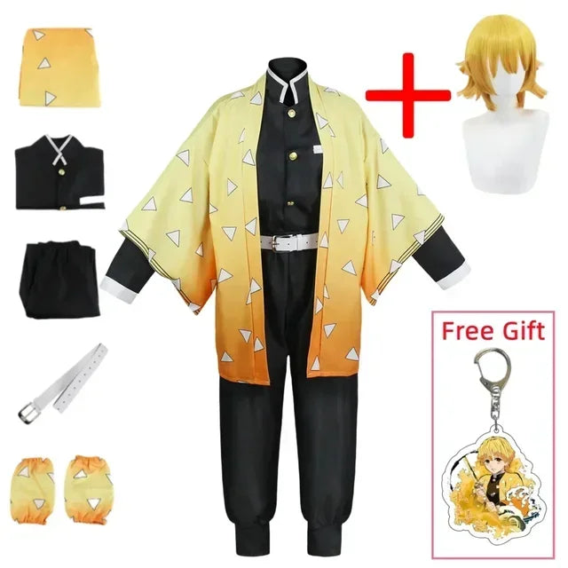 Anime Agatsuma Zenitsu Cosplay Kostuum Kimono Halloween Kleding Party Uniform Pruik Vrouwen Kids