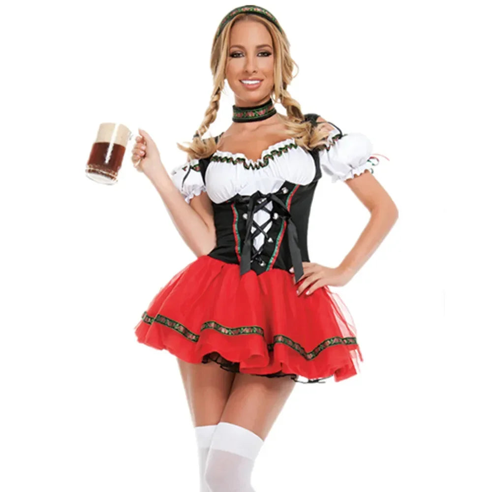 Carnival Oktoberfest Dirndl Costume Dress Women Germany Beer Maid Tavern Wench Waitress Outfit Cosplay Halloween Fancy Party