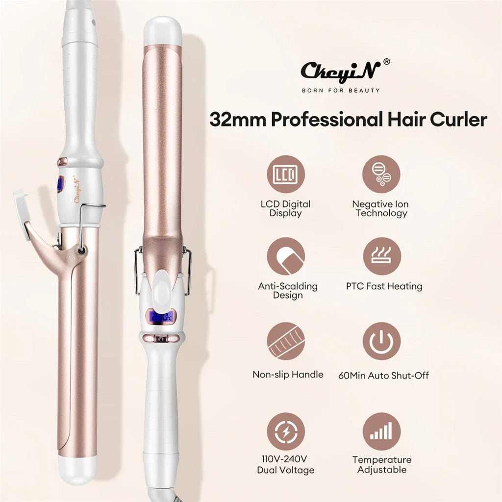 32mm 38mm Electric Hair Curler for Women Professional Ceramic Curling Iron Adjustable Temperature Hair Styling Tool
