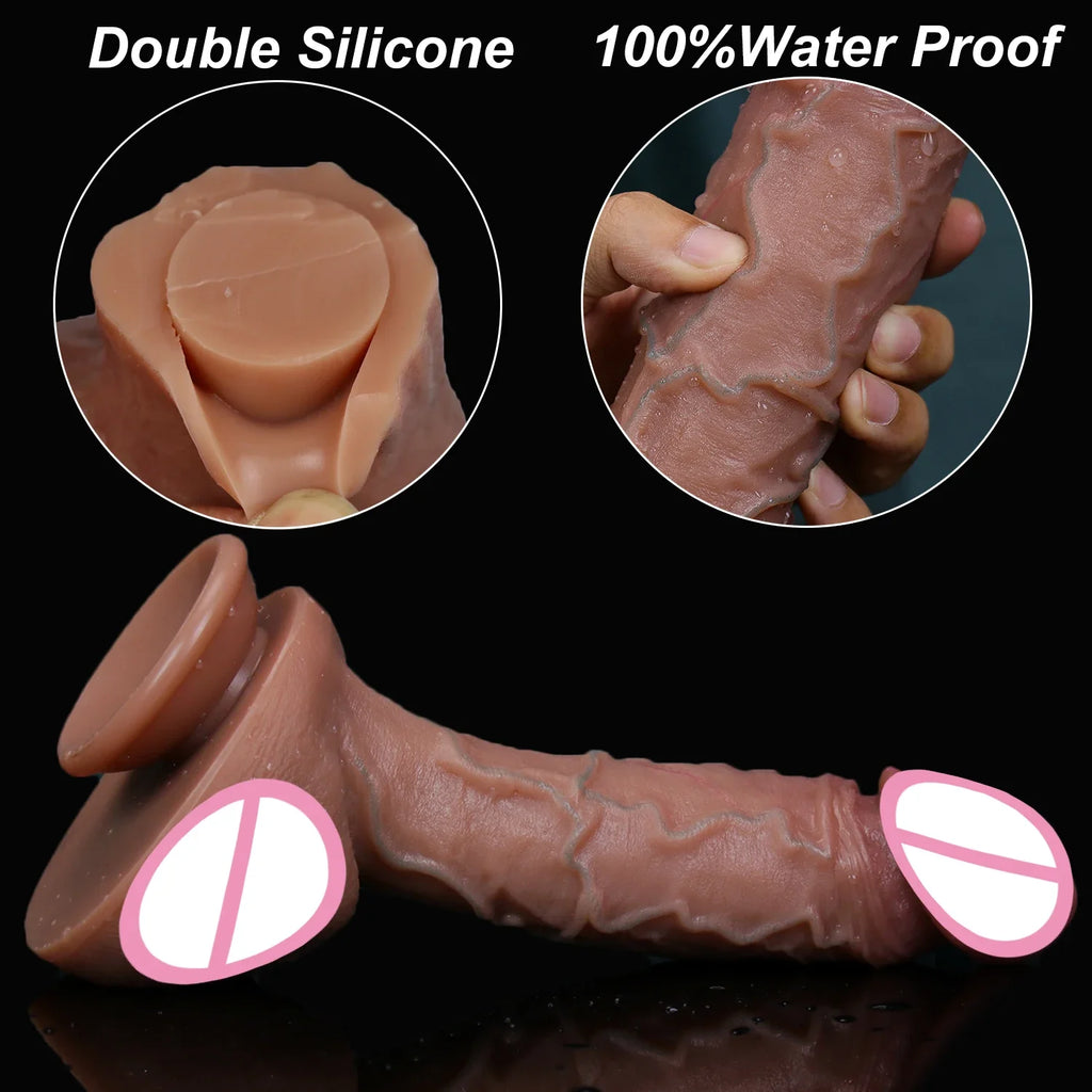 Giant Realistic Skin Thick Dildo Double Silicone Masturbation Penis Soft Small Cock Women Anal Sex Toy Suction Cup Adults Dick