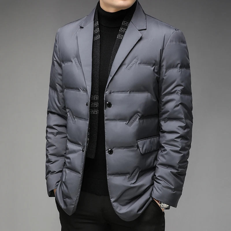 Men's Winter Fashion High-Quality down Jacket 90% White Duck down Warm Coat with Removable Scarf Suit Collar M-4XL Sizes