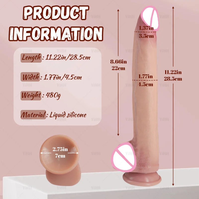 Realistic Long Dildo Sex Toys Dual-Layer Silicone Big Dildos Lifelike Giant Dildo Anal Play with Suction Cup Sex Toys for Women