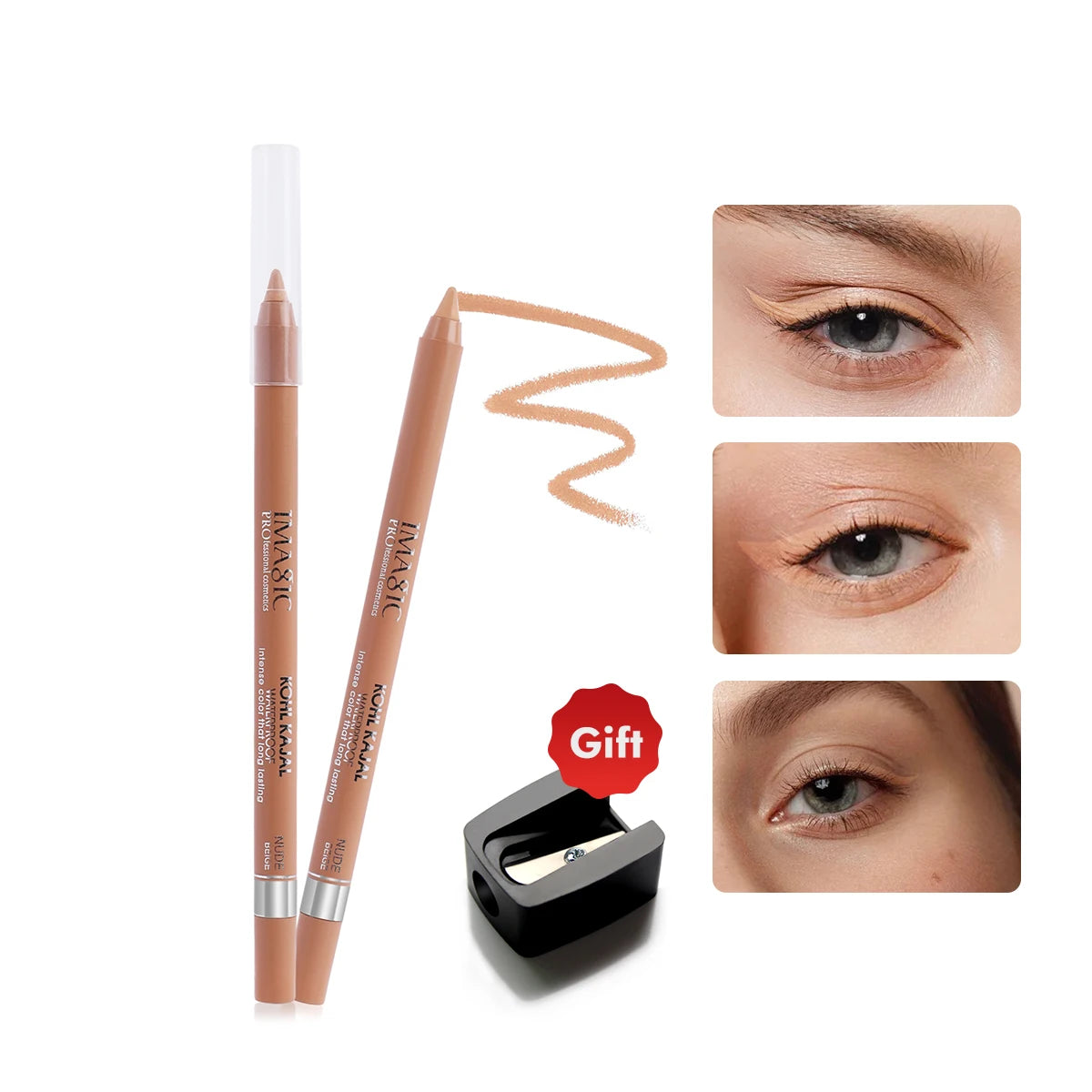 IMAGIC Eyeliner With Pencil Black\White\Nude Color Sharpener Long Lasting Liner Eye Waterproof Gel Eye Makeup