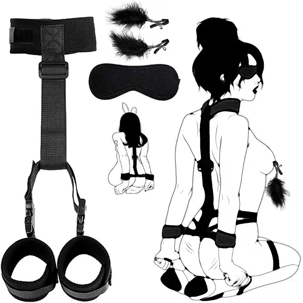 BDSM Bondage Set Adult Game Restraint Handcuff Neck Collar Wrist Mouth Gag Strap Fetish Slave Erotic Chastity Sex Toys for Woman