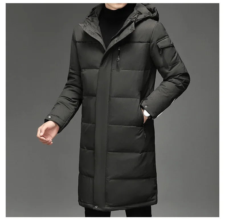 New Fashion Men 90% White Duck Down Hooded Jackets Men's Winter Thick Warm Waterproof Parka Overcoat Down Jackets Long Parka 5XL