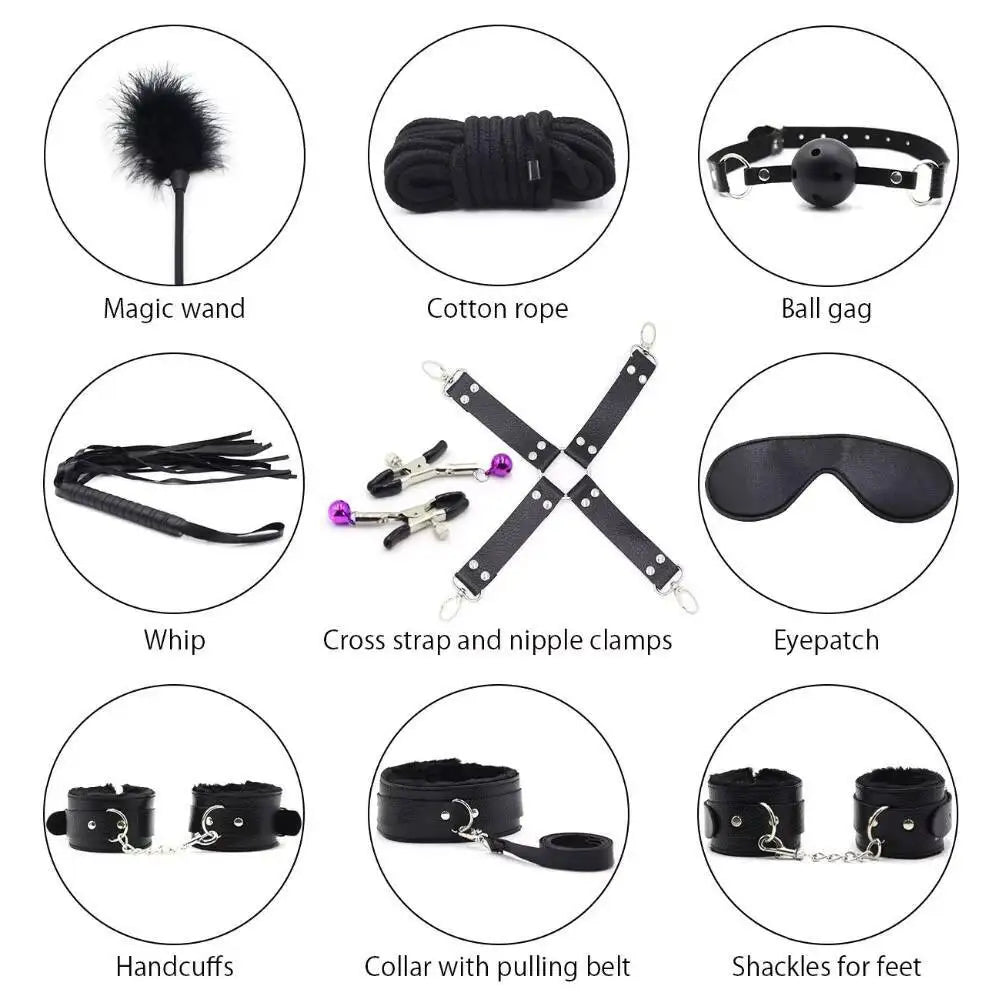 Roleplay BDSM Bondage Suit Restraint Gear 10Pcs Sex Toys Exotic Adult Couple Women