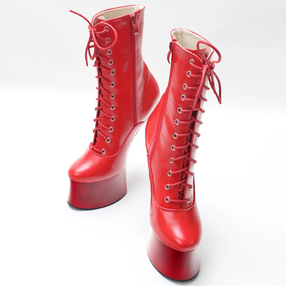 Unisex 7 inch High Heel Ponyplay Platform Fetish Heelless Ankle Boots Size36-46