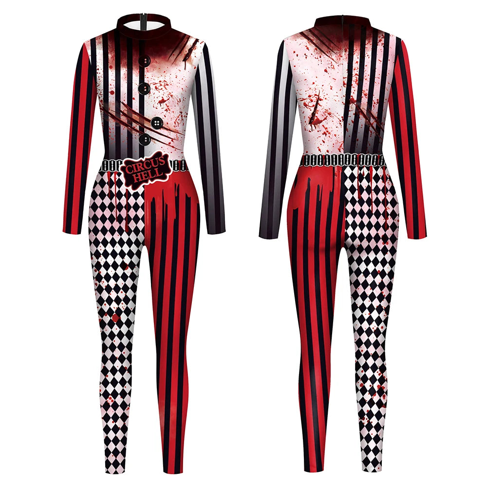 [You're My Secret] Clown Women Cosplay Costume Halloween Dress Up Matching Set Carnival Party Dress Leggings Cool Bodysuit