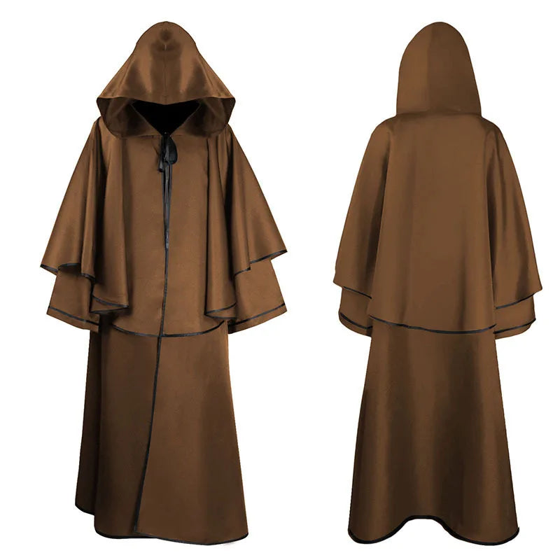 Medieval Cape Hooded Robe Cloak 5Color Monk Robe Cloak Cape Long Sleeve Wizard Cloak Halloween Stage Cosplay Costumes New 2025