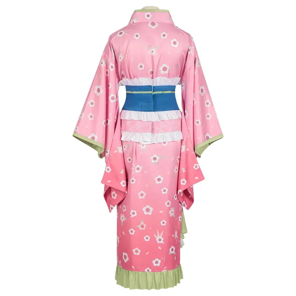 New Fashion Kanroji Mitsuri Cosplay Costume Pink Kimono Dress Outfits Halloween Carnival Party Disguise Women Suits