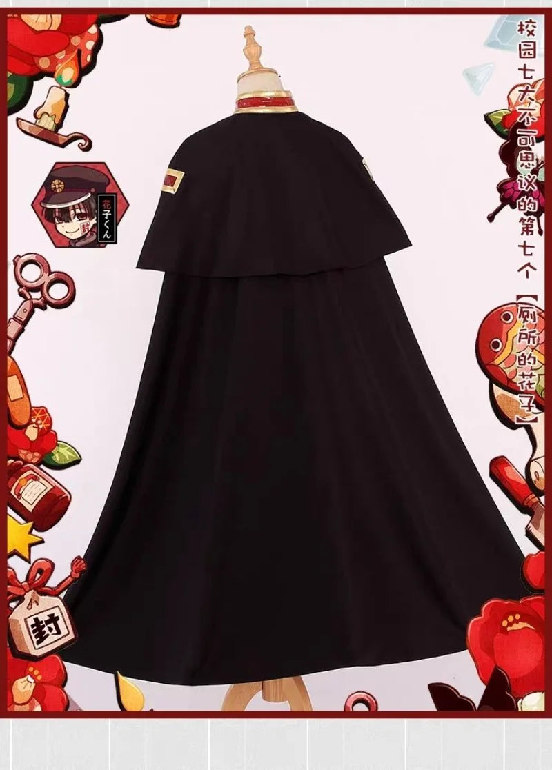 Hanako Cosplay Costume Anime Toilet-Bound Hanako-Kun Cos Clothes Cool Outfit Uniform Hat Black Wig Cape for Carnival Party