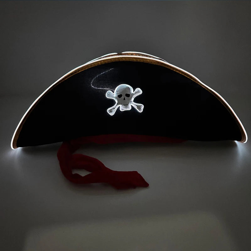 LED Pirate Hat Pirate Theme Holiday Cosplay Pirate Costume Decorations Glowing Captain Hat Colonial Tricorn Hat Woman Skull Hat