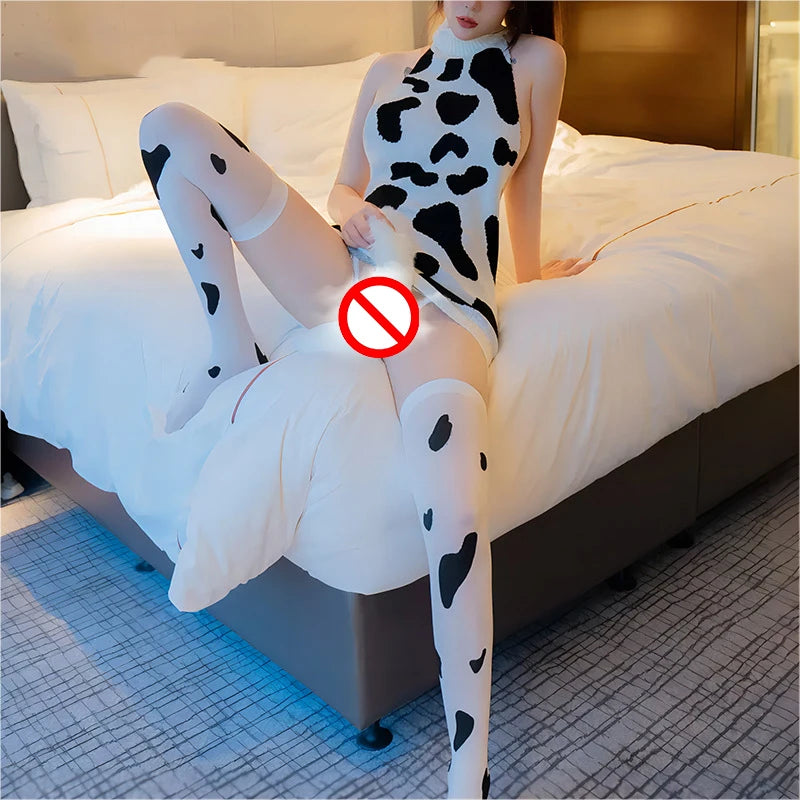 Cos Cow Cosplay Costume Maid Anime Girl Backless Lingerie Turtleneck Sweater Japanese Cute Clothing Lolita Uniform with Stocking