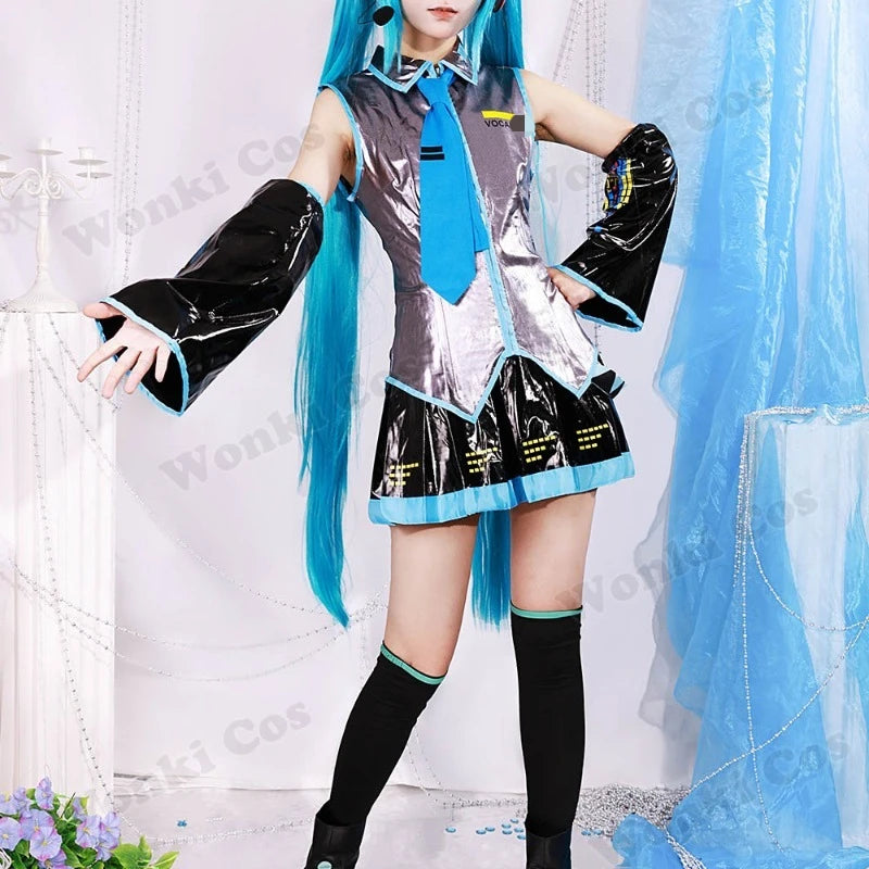 V Miku Cosplay Costume Green Ponytail Wig Virtual Singer Cosplay Shoes Boots Official Uniform for Girl Party Comic Con Outfits
