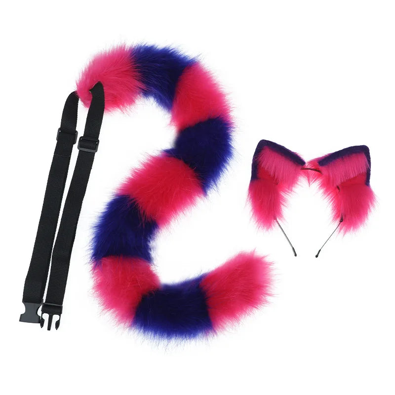 Cheshire Cat Cosplay Tail Headwear Set Party Props Animal Ear Halloween Carnival Club Pub Masquerade Costumes Women Headband