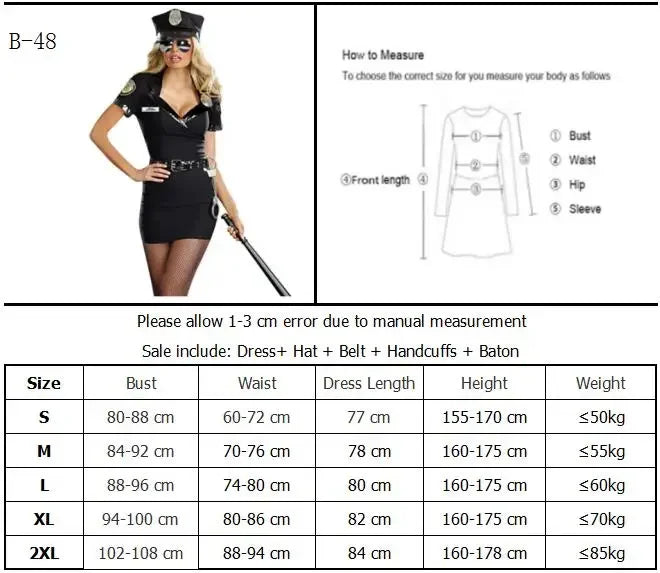 Sexy Police Cop Woman Officer Costume Adult Policewomen for Cosplay Halloween Party Carnival Fancy Dress