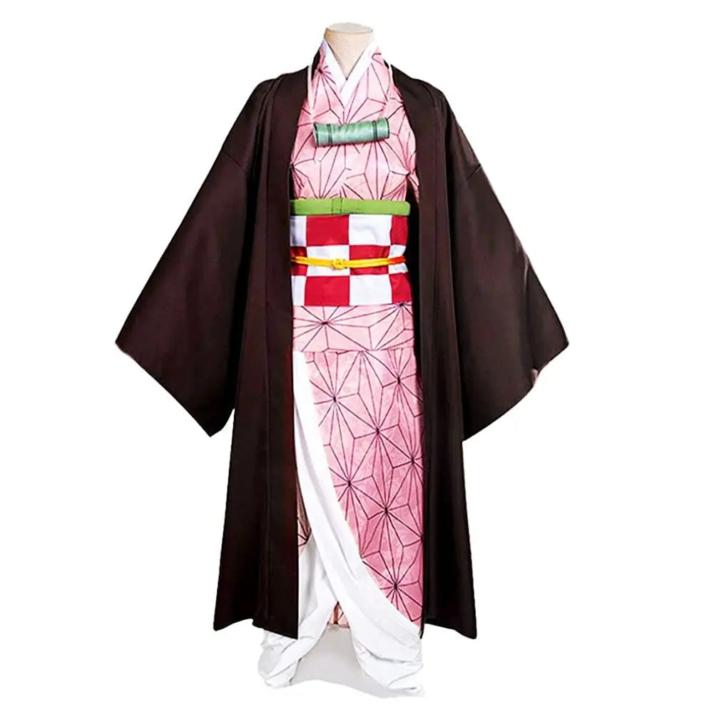 Anime Demon Slayer Kamado Nezuko Cosplay Costume Kimono Kimetsu No Yaiba Cosplay Wigs Hairs Halloween Carnival Women Outfit
