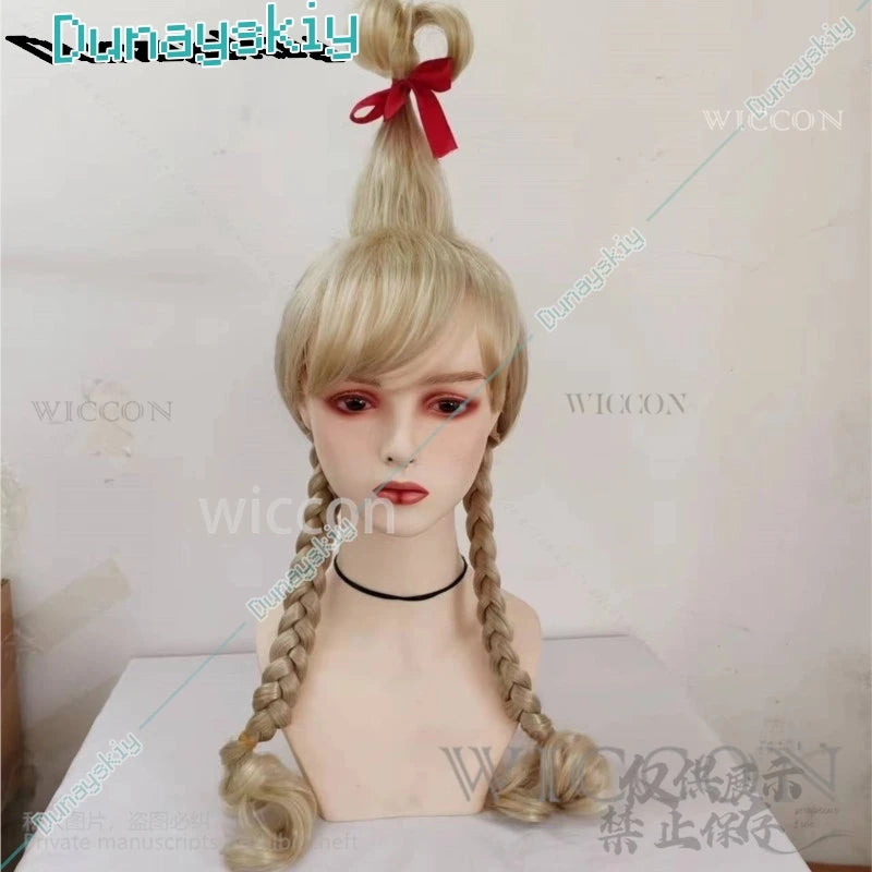Anime Cindy Lou Cosplay Costume Cindy Plaid Dress Red Cloak Outfit Blond Wig Women Kids Halloween Suit Christmas Gift Customized
