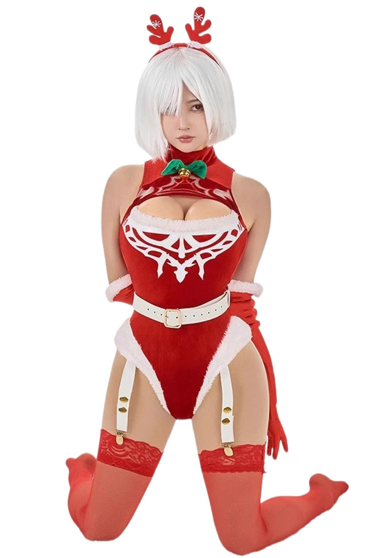 Christmas Women Sexy Jumpsuits Anime NieR Automata 2B Cosplay Costumes YoRHa No 2 Type B Red Pantyhose Gloves Hairband Xmas Gift