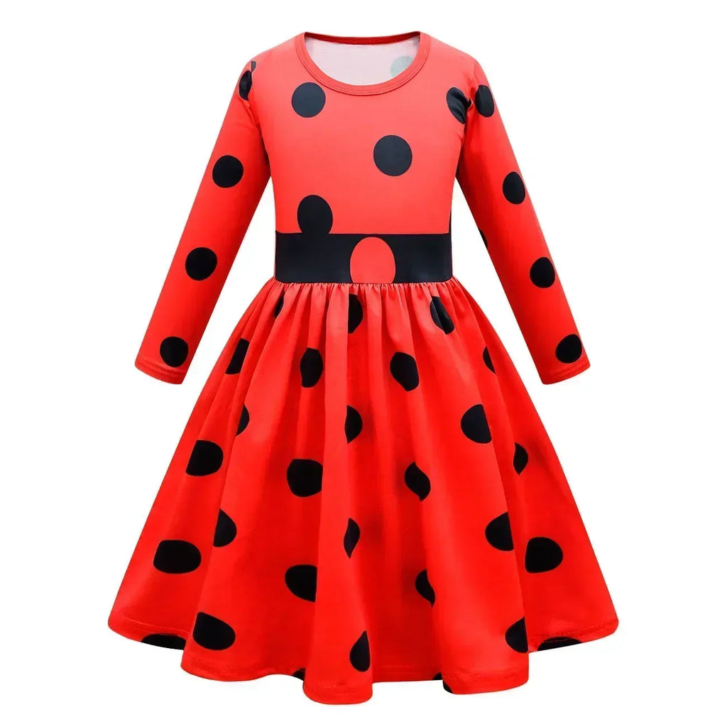 2025 Christmas Reddy Girl Little Beetle Cosplay Costume Mask Wig with Earrings Kids Halloween Fancy Costume Children Party Dress