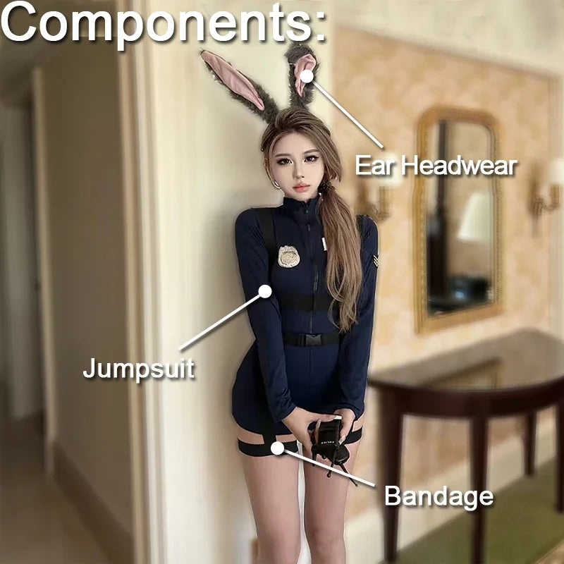 Sexy Cosplay Costumes Hot Rabbit Police Woman Jumpsuit Halloween Costume For Women Tempting Uniform Seductive Performance Cloth