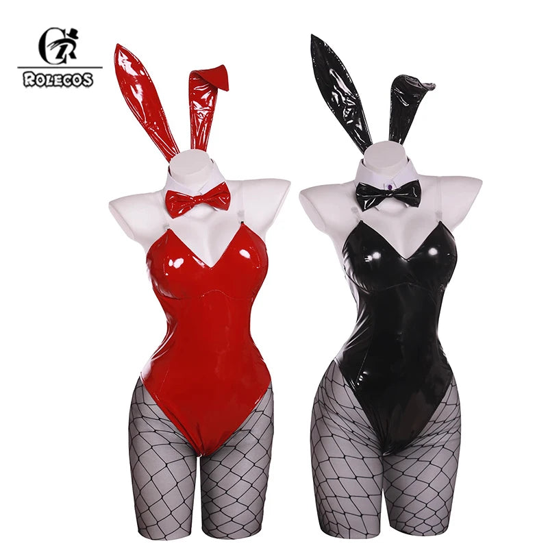 ROLECOS Game Red Black Bunny Suit Women Elastic Leather Fabric Sexy Cosplay Suit Halloween Christmas Jumpsuits